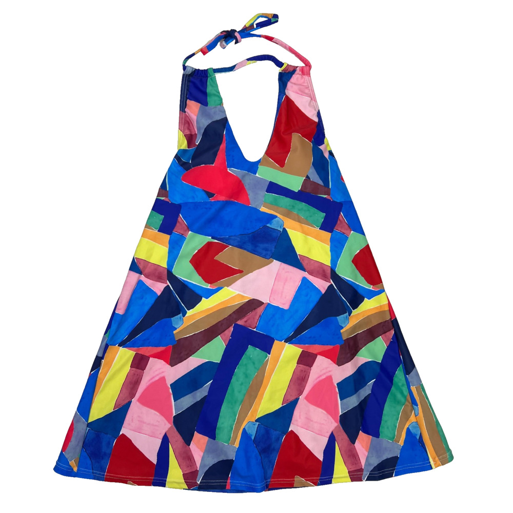 VENUS Halter Swim Dress Swimsuit 8 Abstract Geometric Colorblock Pop Art Print